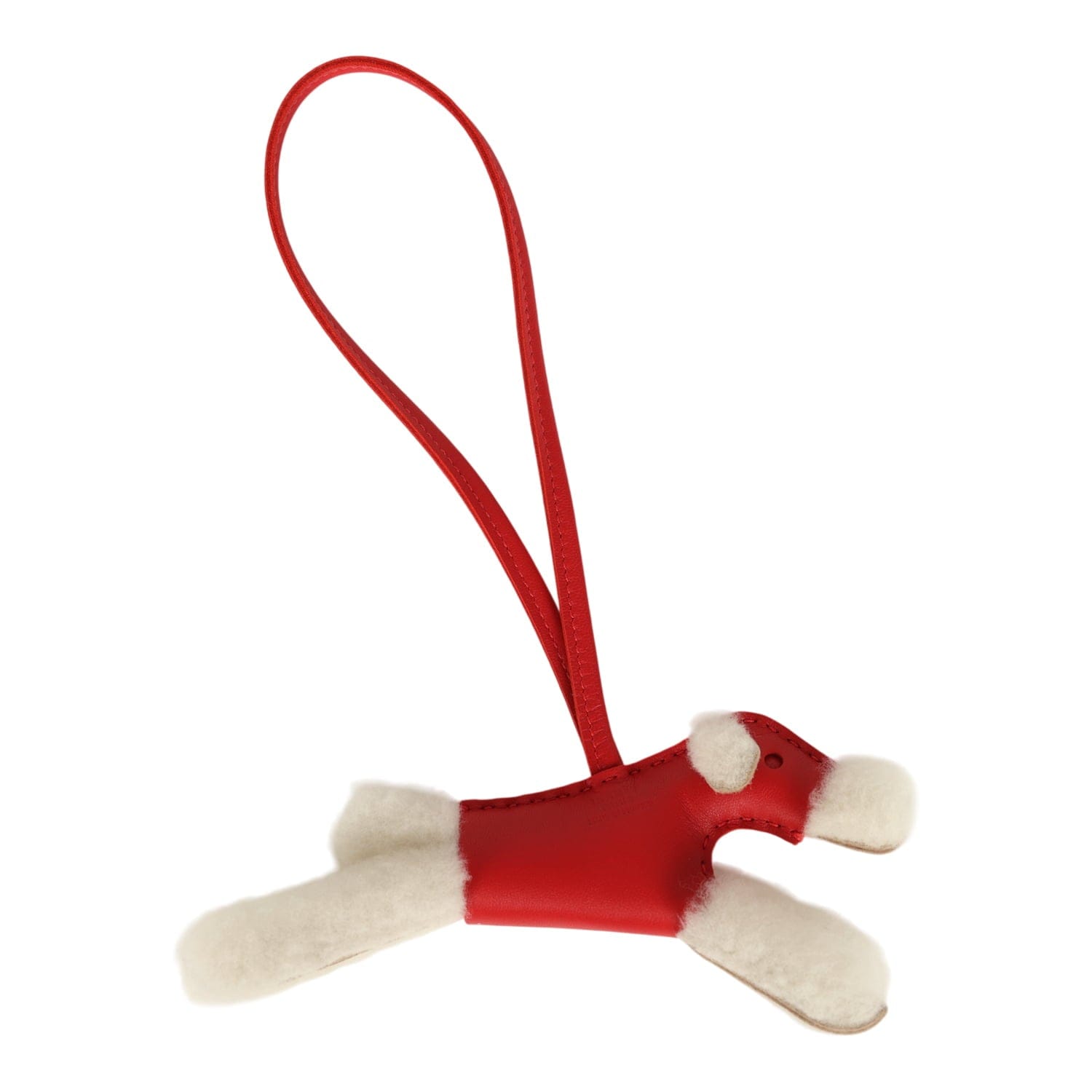 Hermes Budy Charm Rouge Radieux Milo Lambskin and Ecru Merino Wool