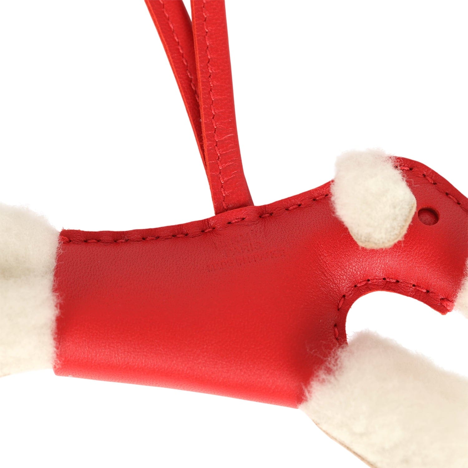 Hermes Budy Charm Rouge Radieux Milo Lambskin and Ecru Merino Wool