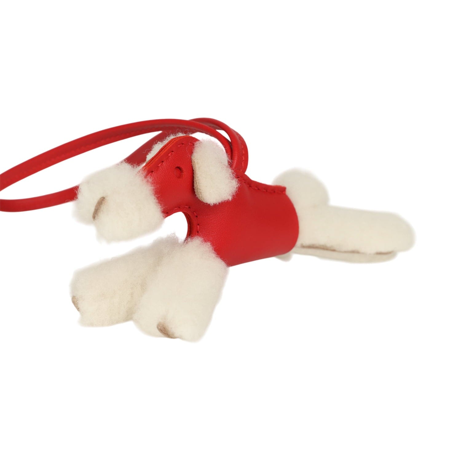Hermes Budy Charm Rouge Radieux Milo Lambskin and Ecru Merino Wool