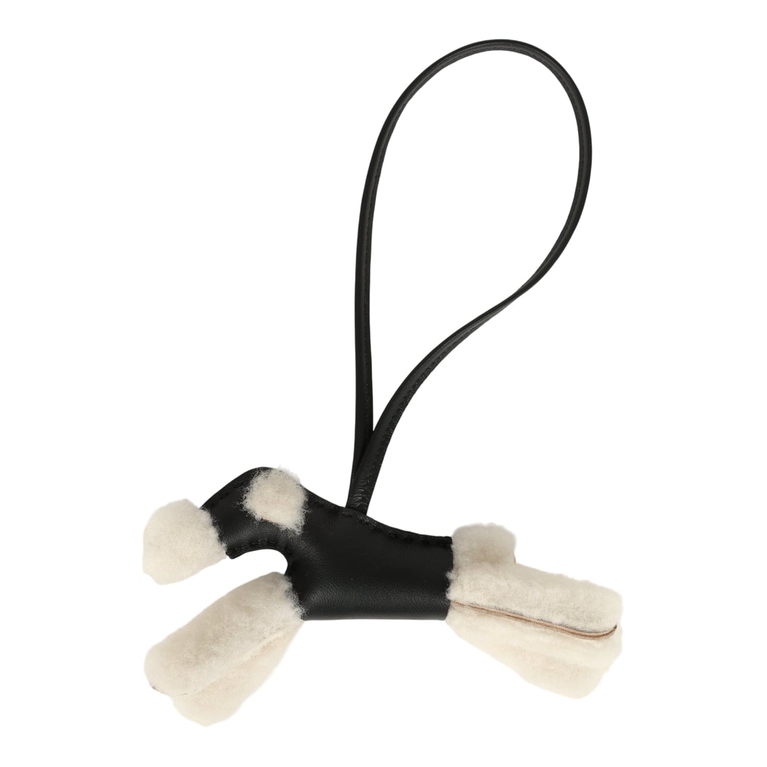 Hermes Budy Charm Black Milo Lambskin and Ecru Merino Sheepskin