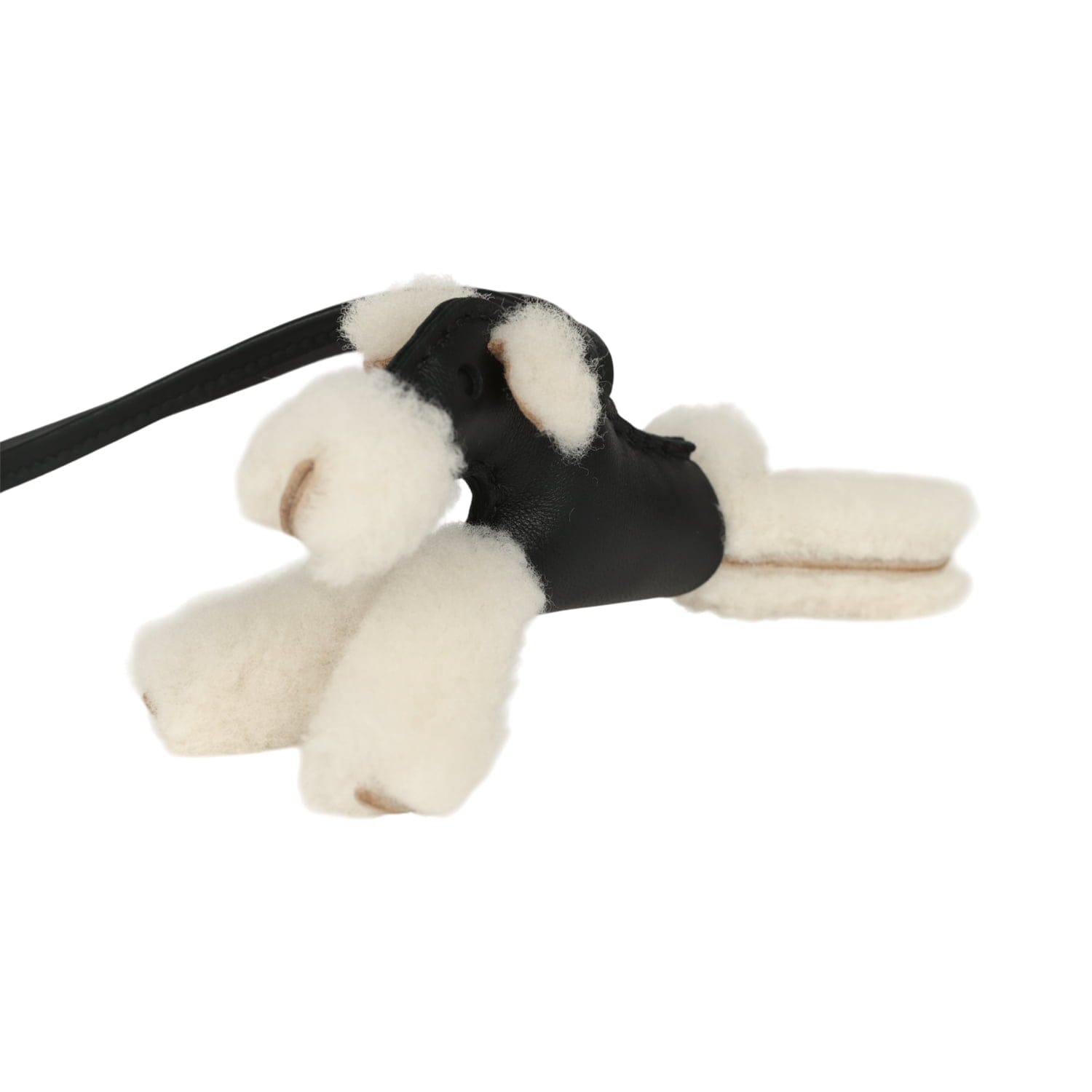 Hermes Budy Charm Black Milo Lambskin and Ecru Merino Sheepskin