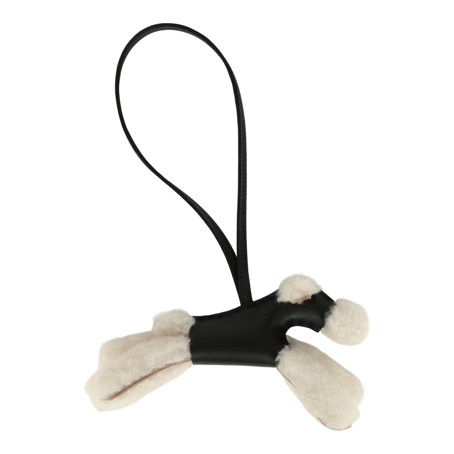 Hermes Budy Charm Black Milo Lambskin and Ecru Merino Sheepskin