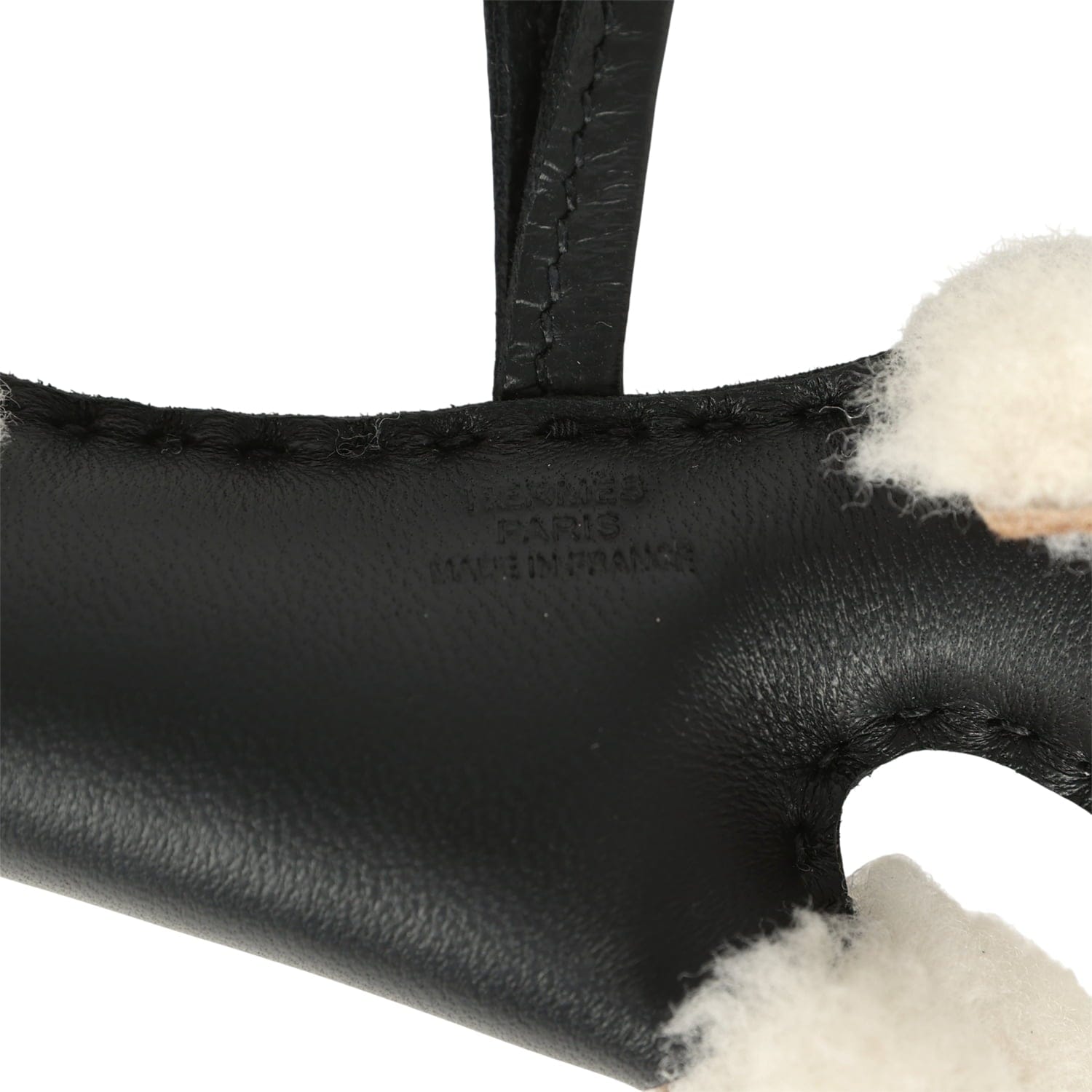 Hermes Budy Charm Black Milo Lambskin and Ecru Merino Sheepskin