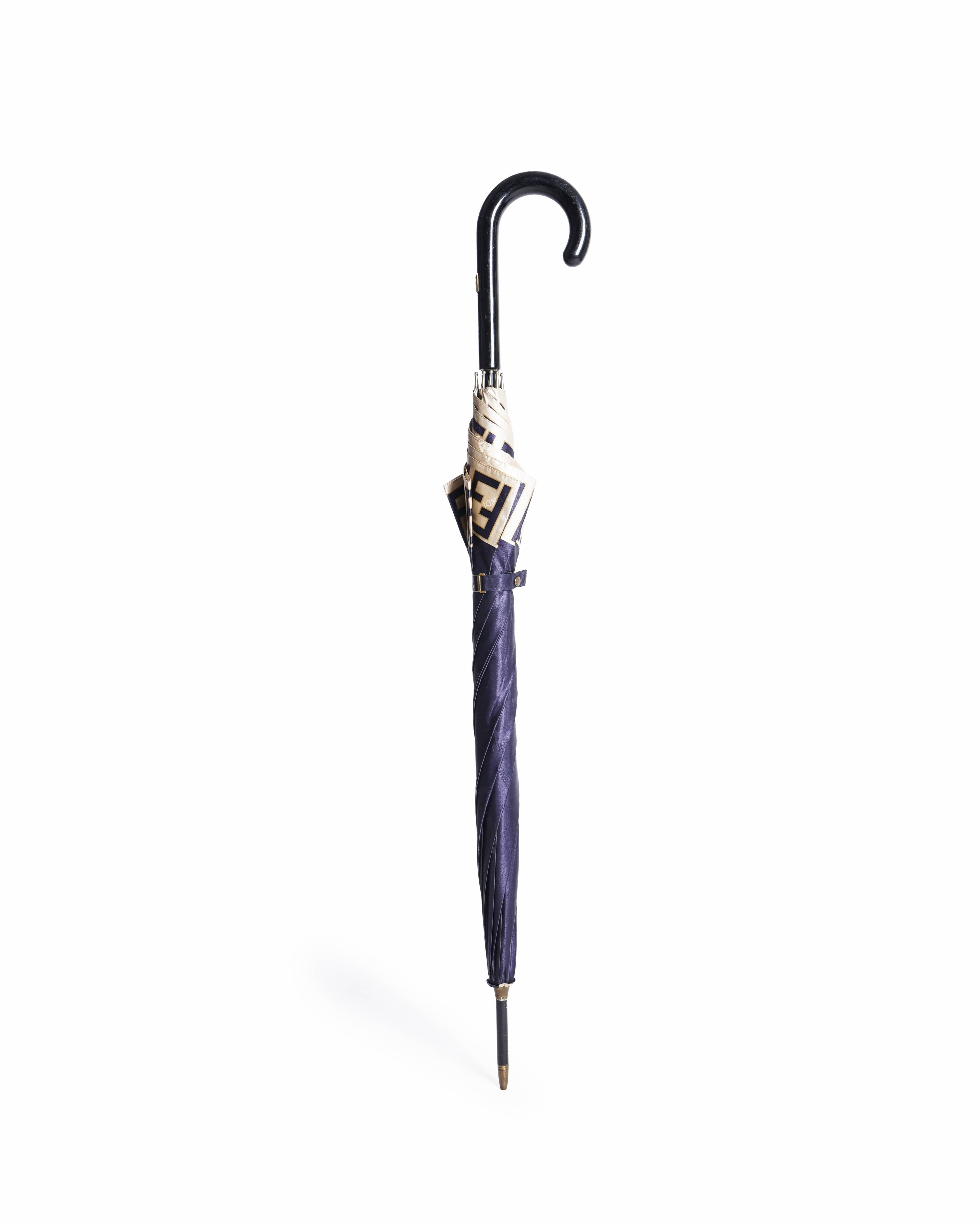 Fendi Navy Blue FF Signature Logo Border Umbrella
