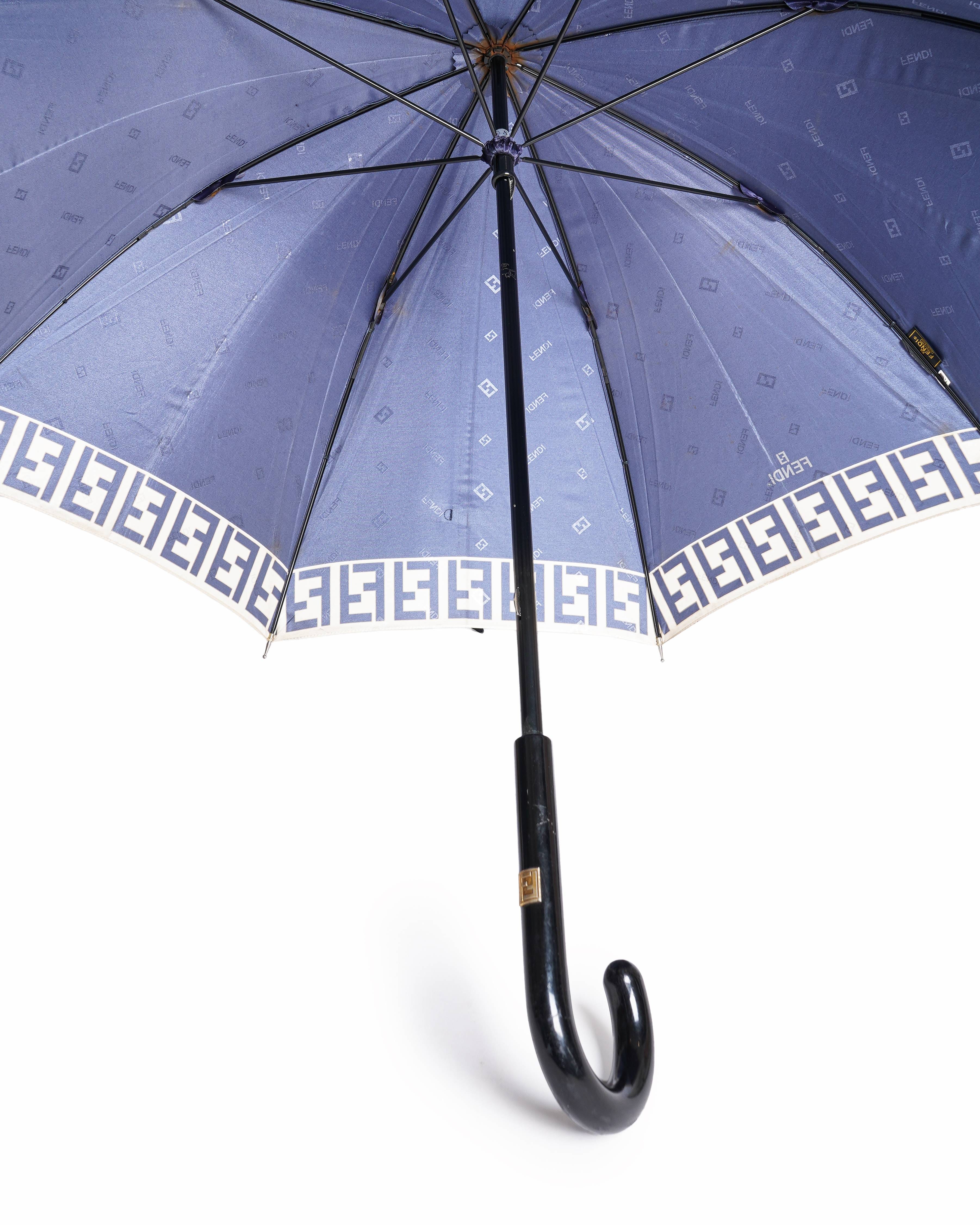 Fendi Navy Blue FF Signature Logo Border Umbrella