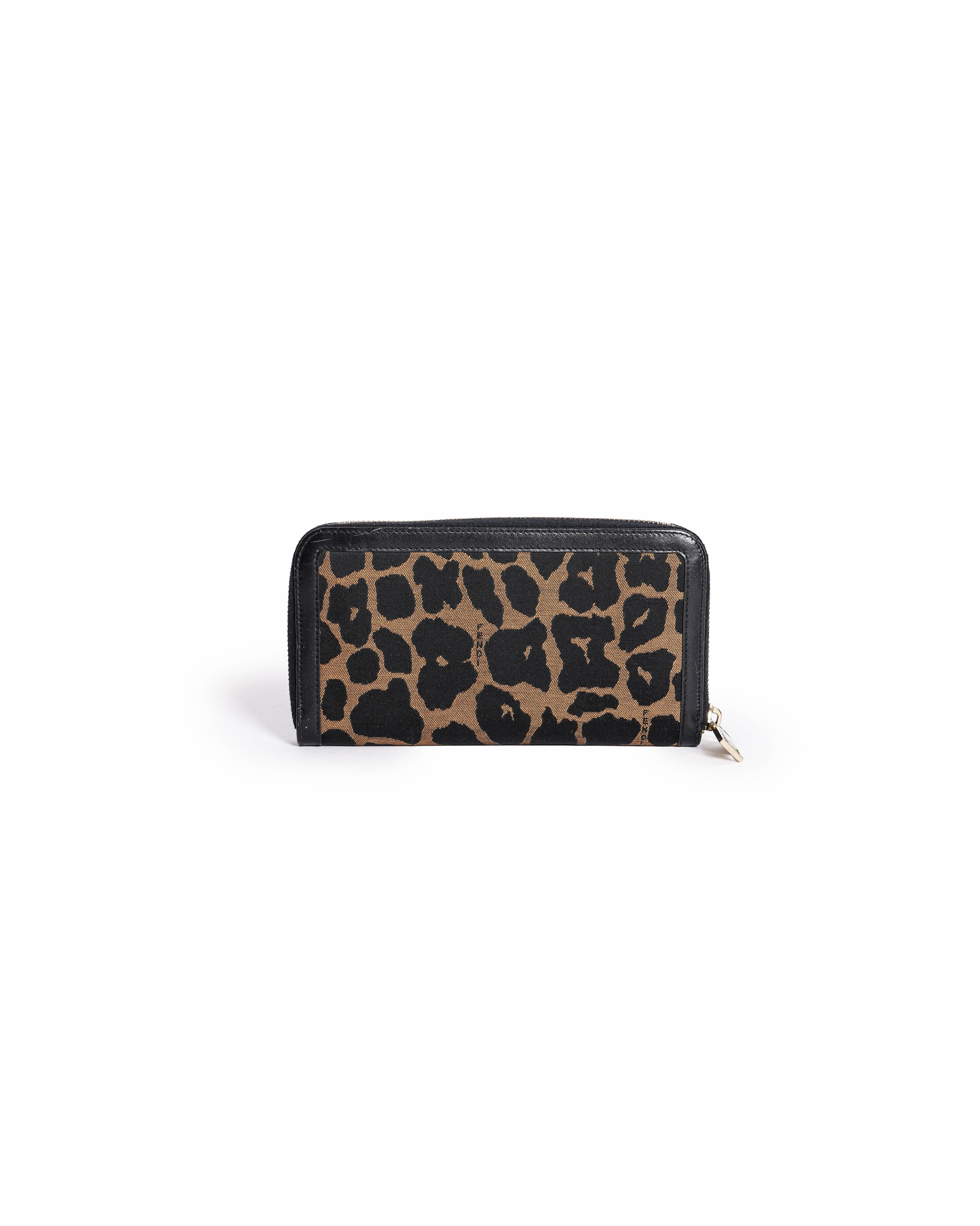 Fendi Bicolor Leopard Print Zip Around Wallet
