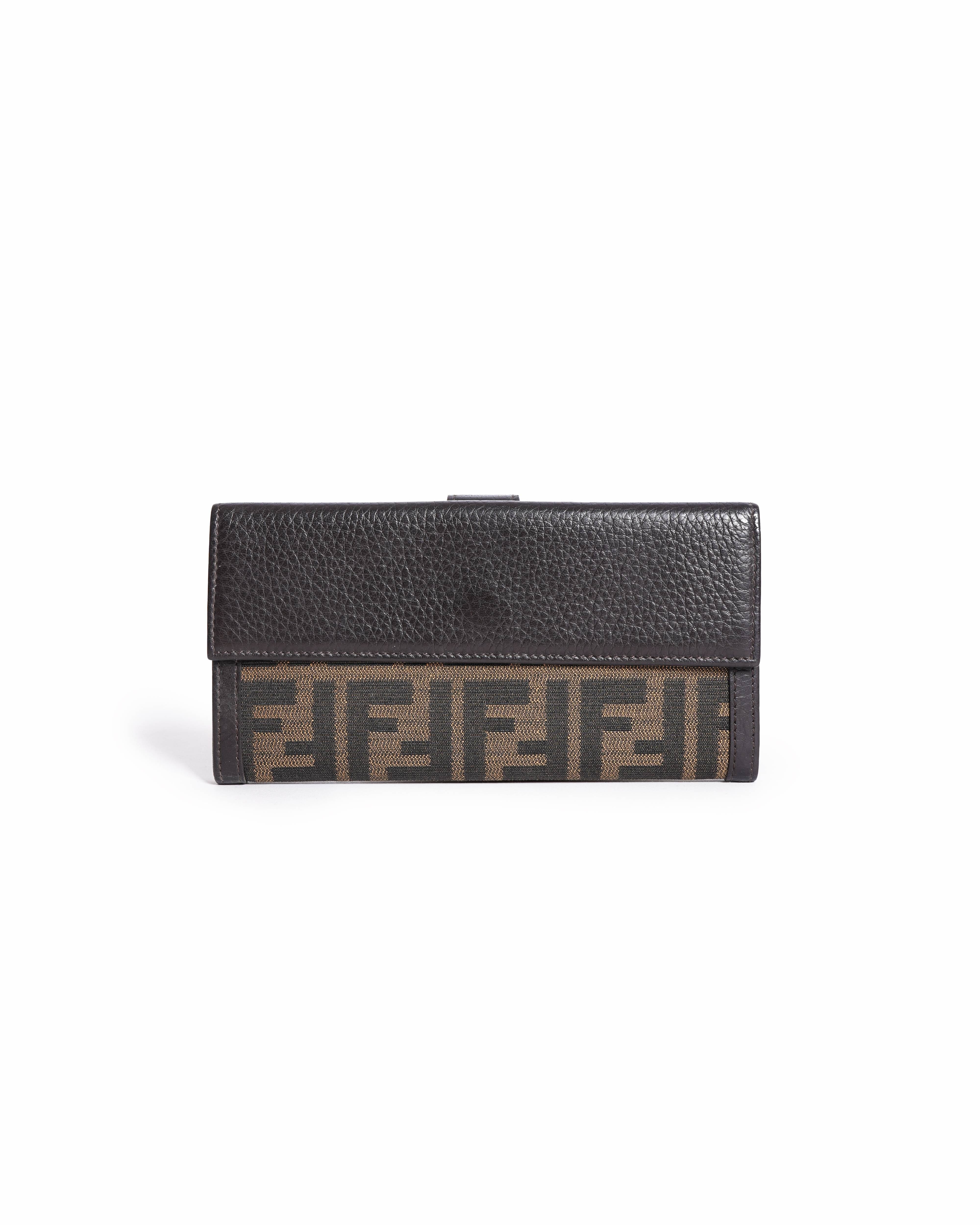 Fendi Tobacco Zucca Continental Wallet In Canvas & Leather