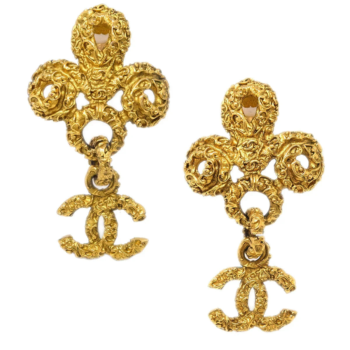 Chanel Dangle Earrings Clip - On Gold 93A