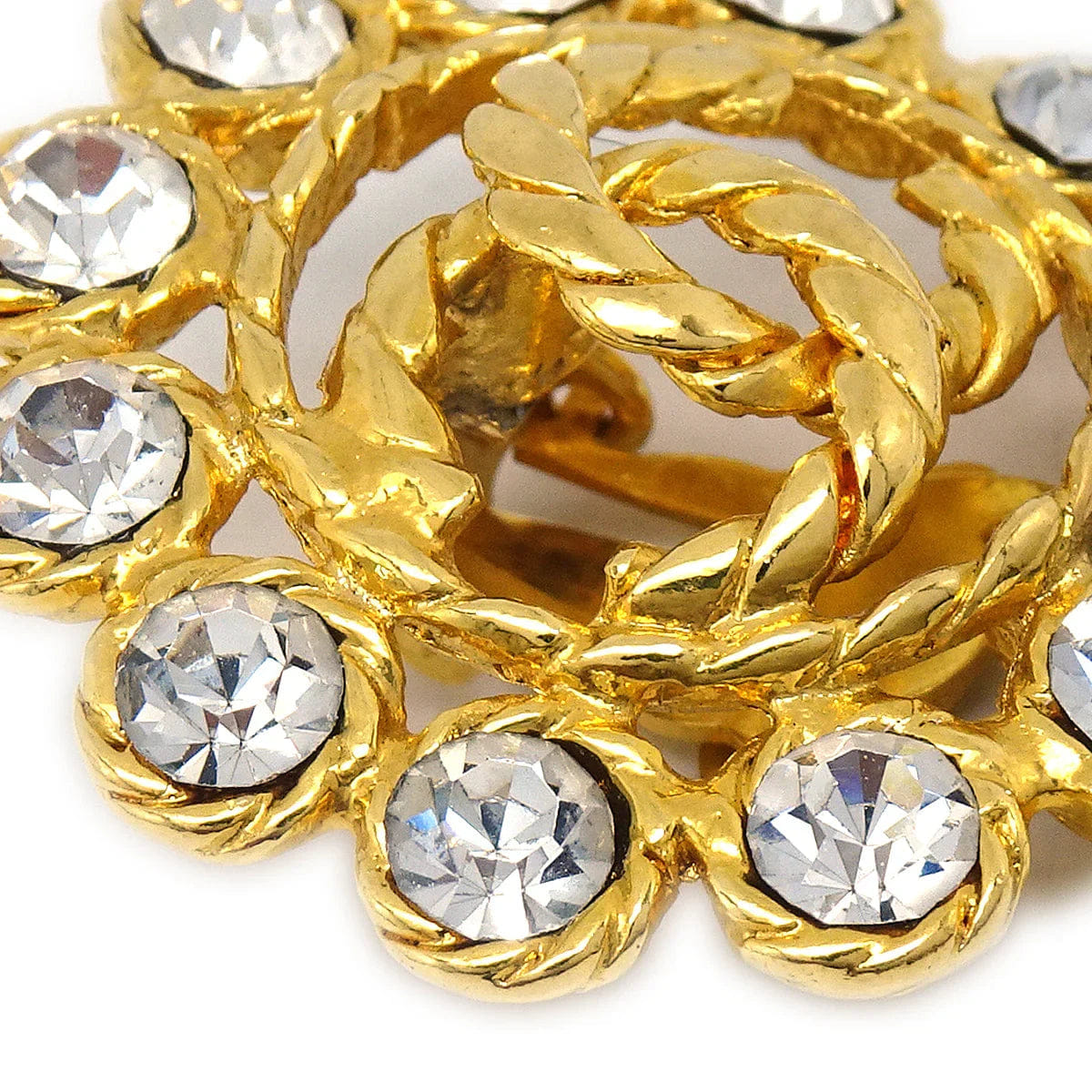 Chanel Button Rhinestone Earrings Clip - On 29 Gold