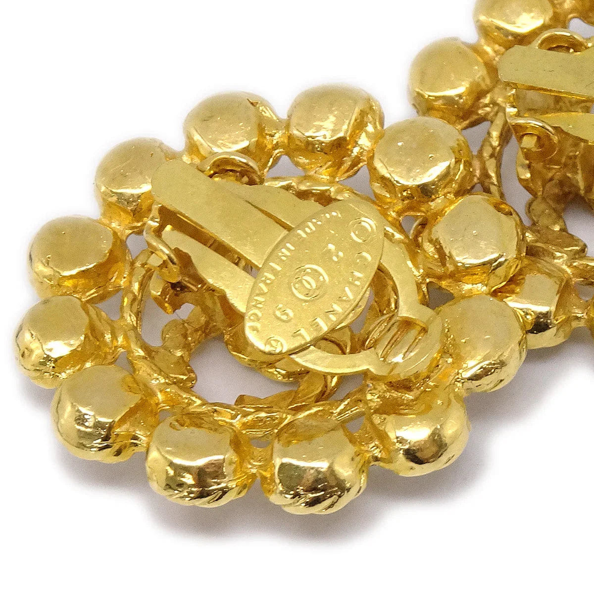 Chanel Button Rhinestone Earrings Clip - On 29 Gold