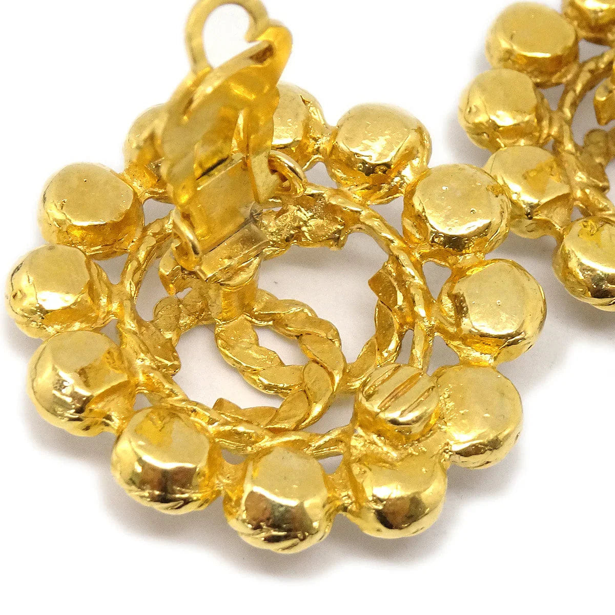 Chanel Button Rhinestone Earrings Clip - On 29 Gold