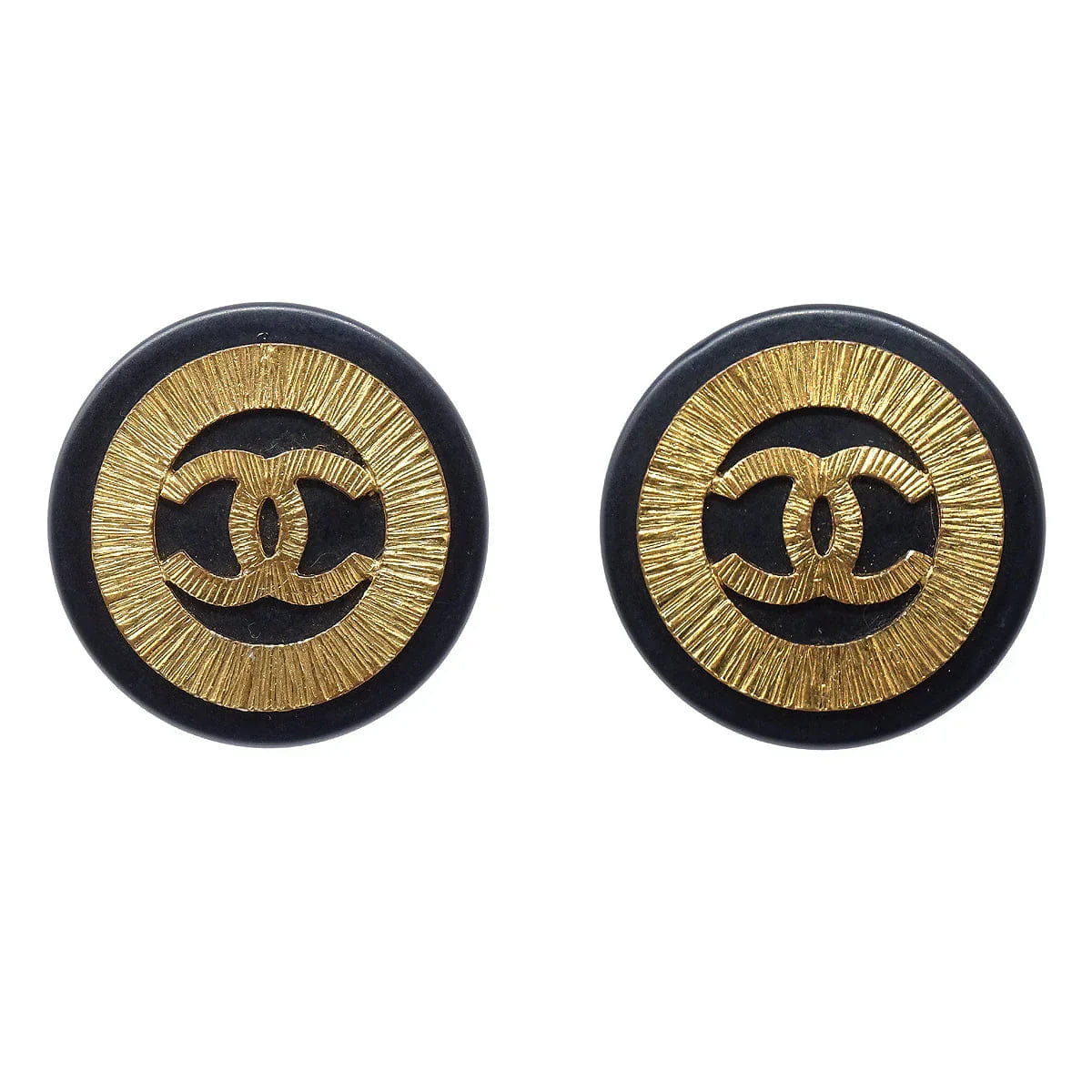 Chanel Button Earrings Black Clip - On 28