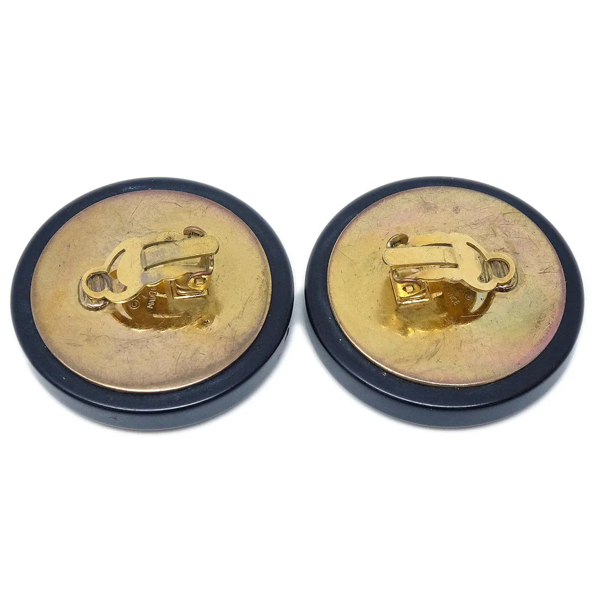 Chanel Button Earrings Black Clip - On 28