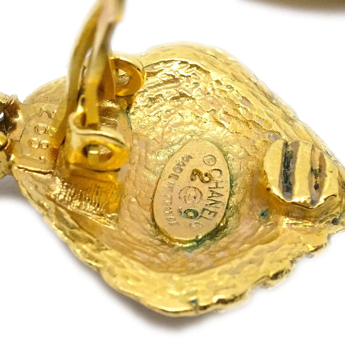 Chanel 1994 Dangle Hoop Woven CC Earrings Clip - On Gold 2881