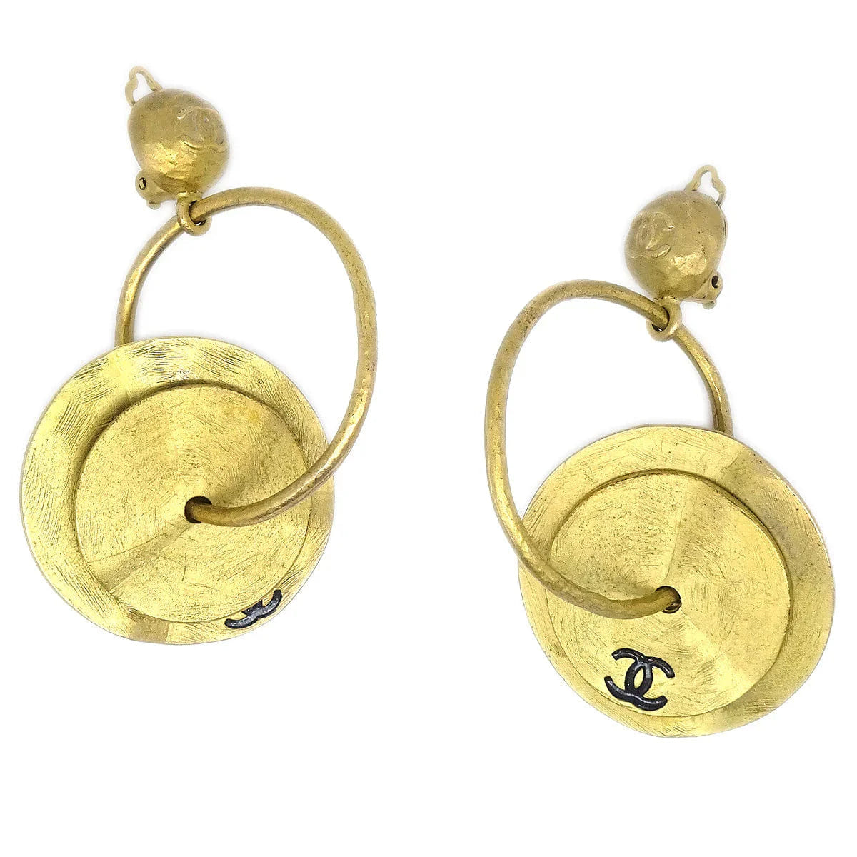 Chanel Dangle Hoop Earrings Clip - On Gold 94A