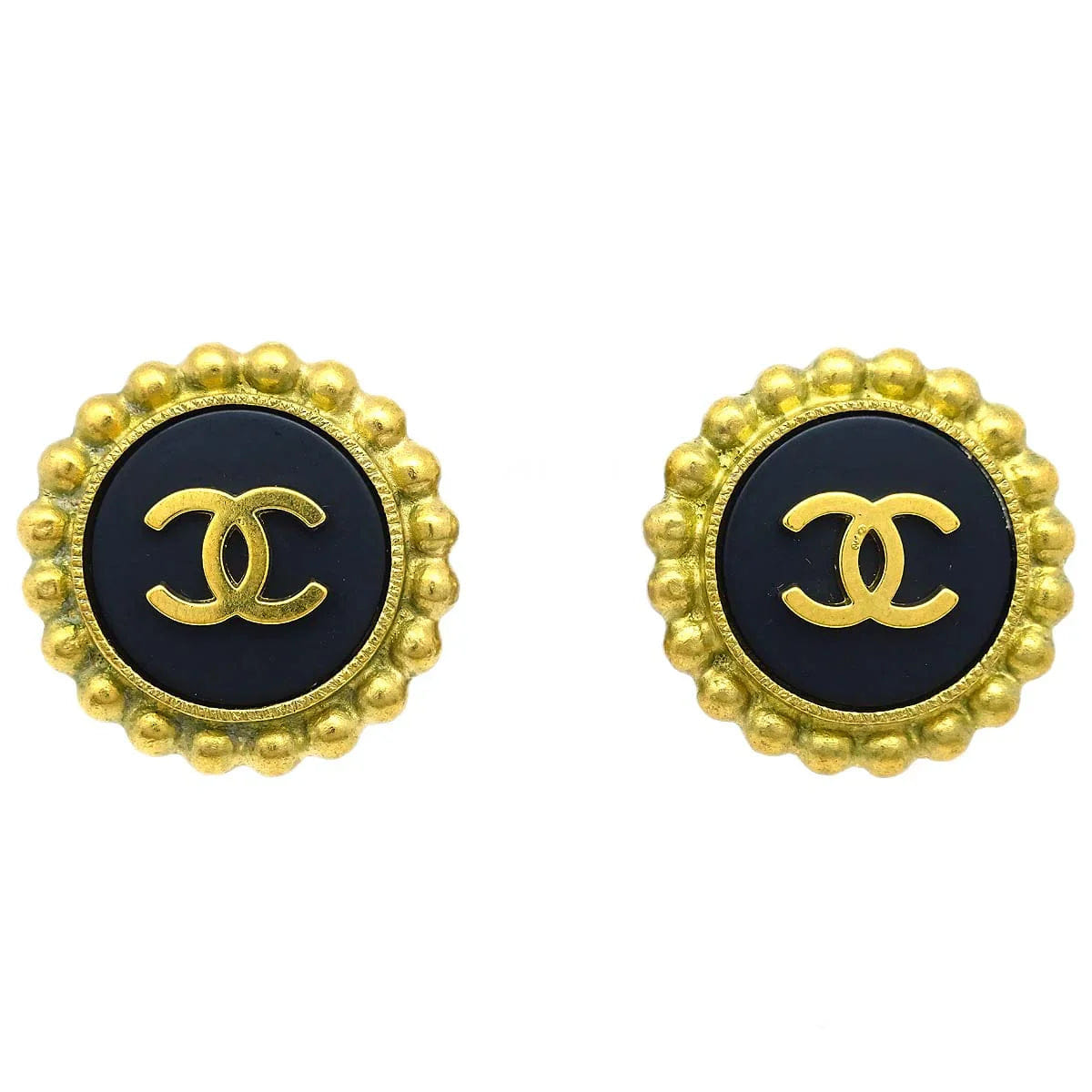 Chanel Button Earrings Clip - On Black 95P
