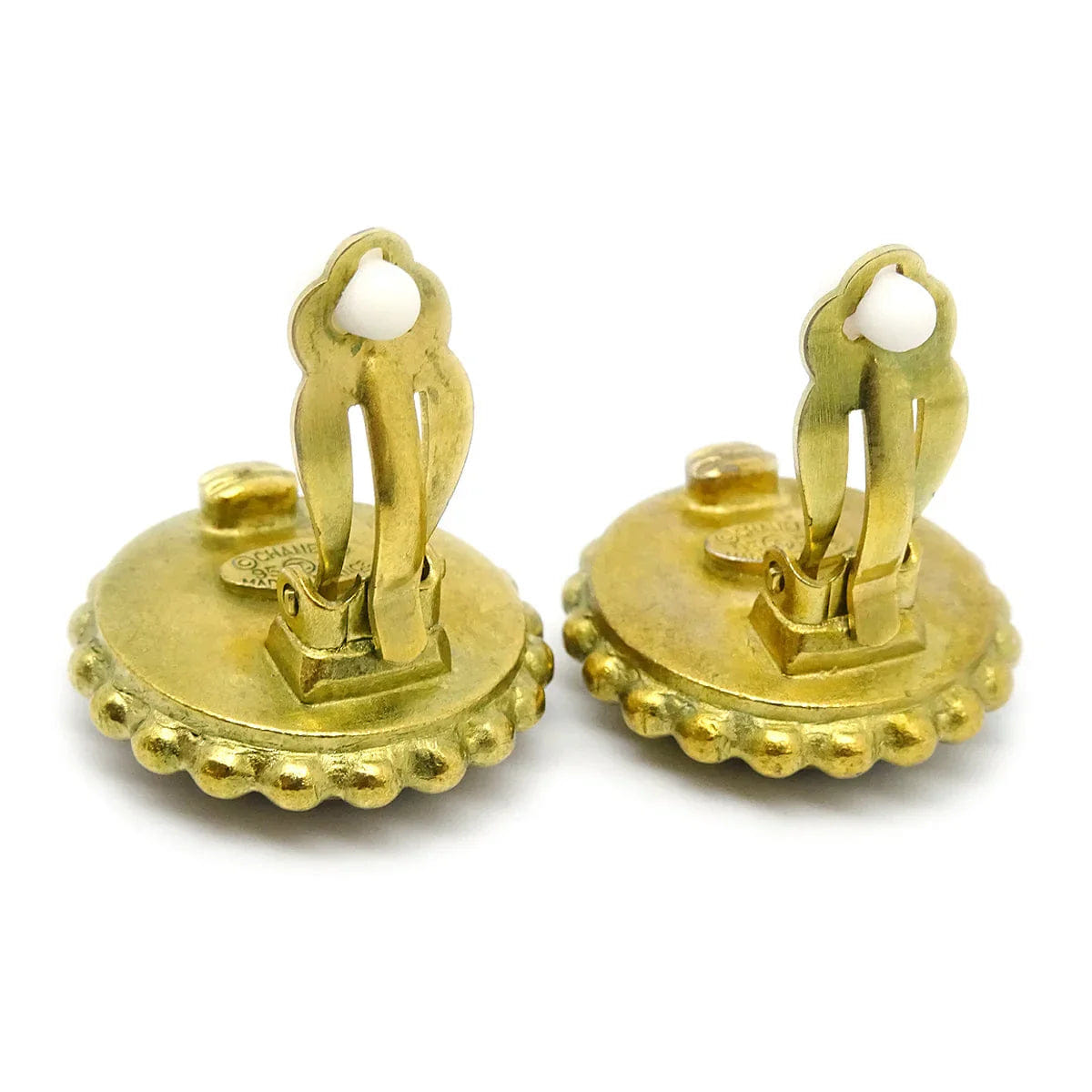 Chanel Button Earrings Clip - On Black 95P
