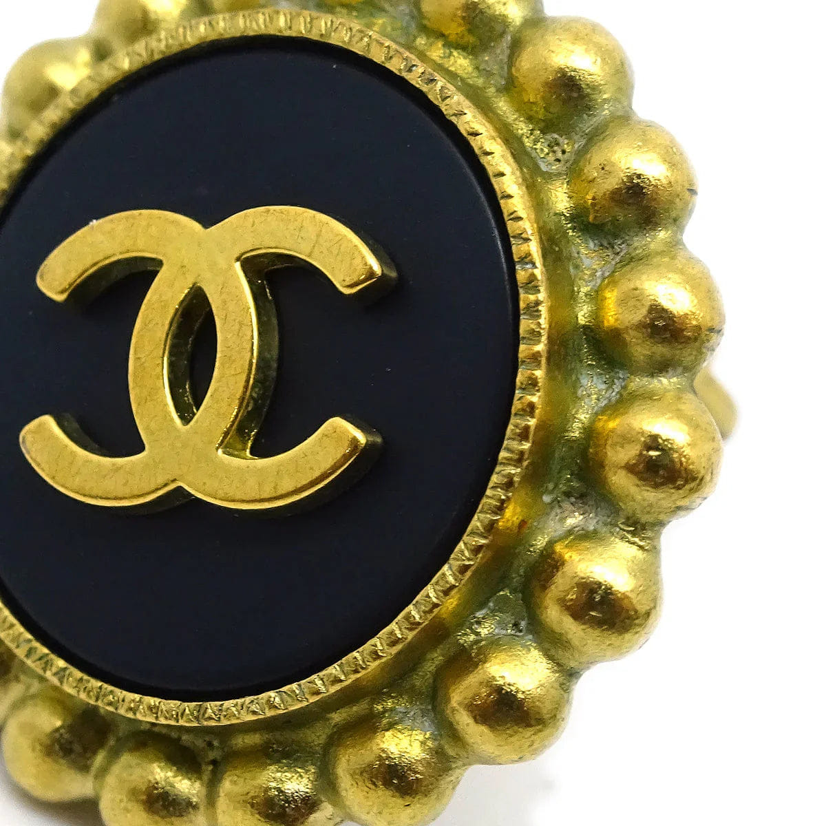 Chanel Button Earrings Clip - On Black 95P