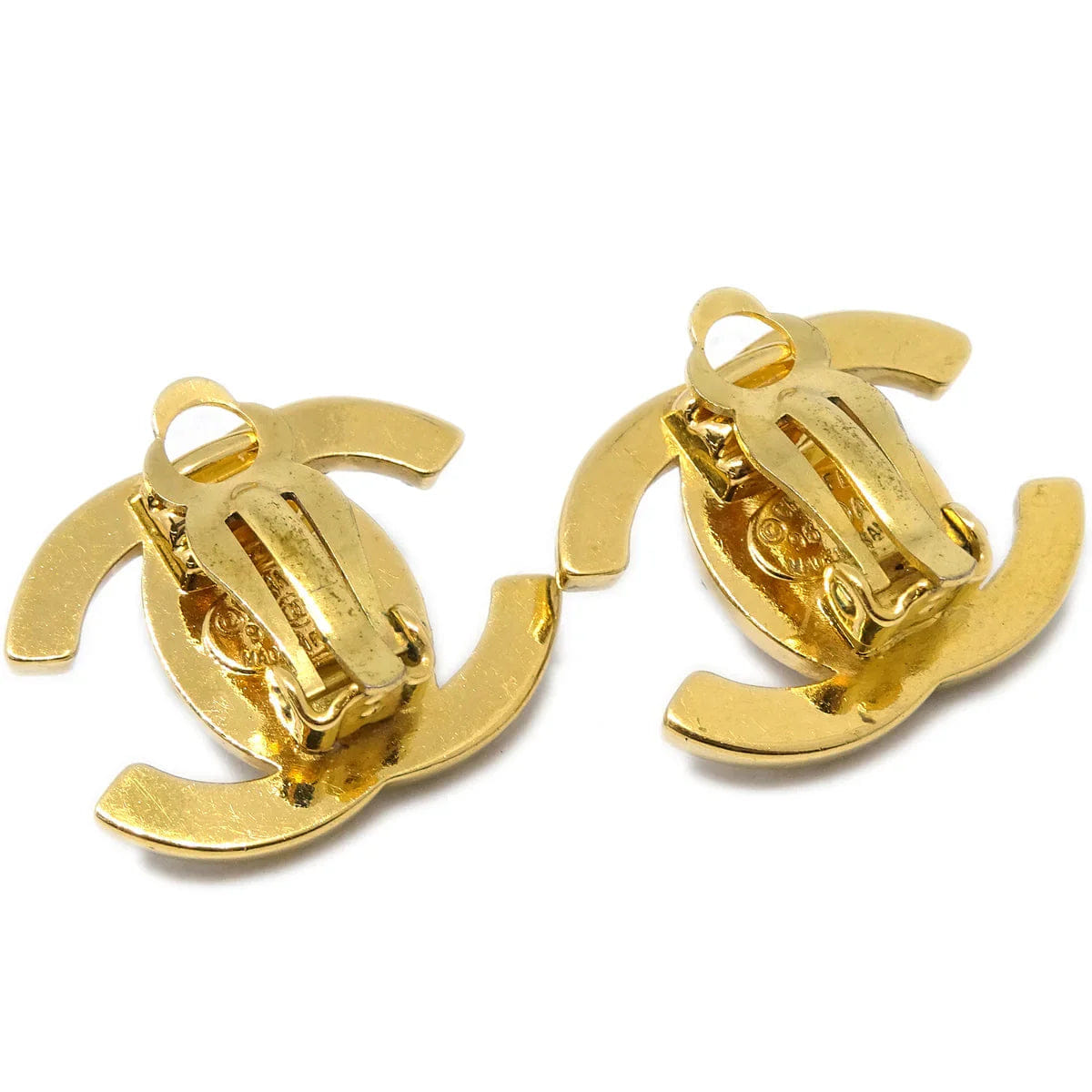 Chanel Gold CC Turnlock Earrings Rhinestone Clip - On Small 96A