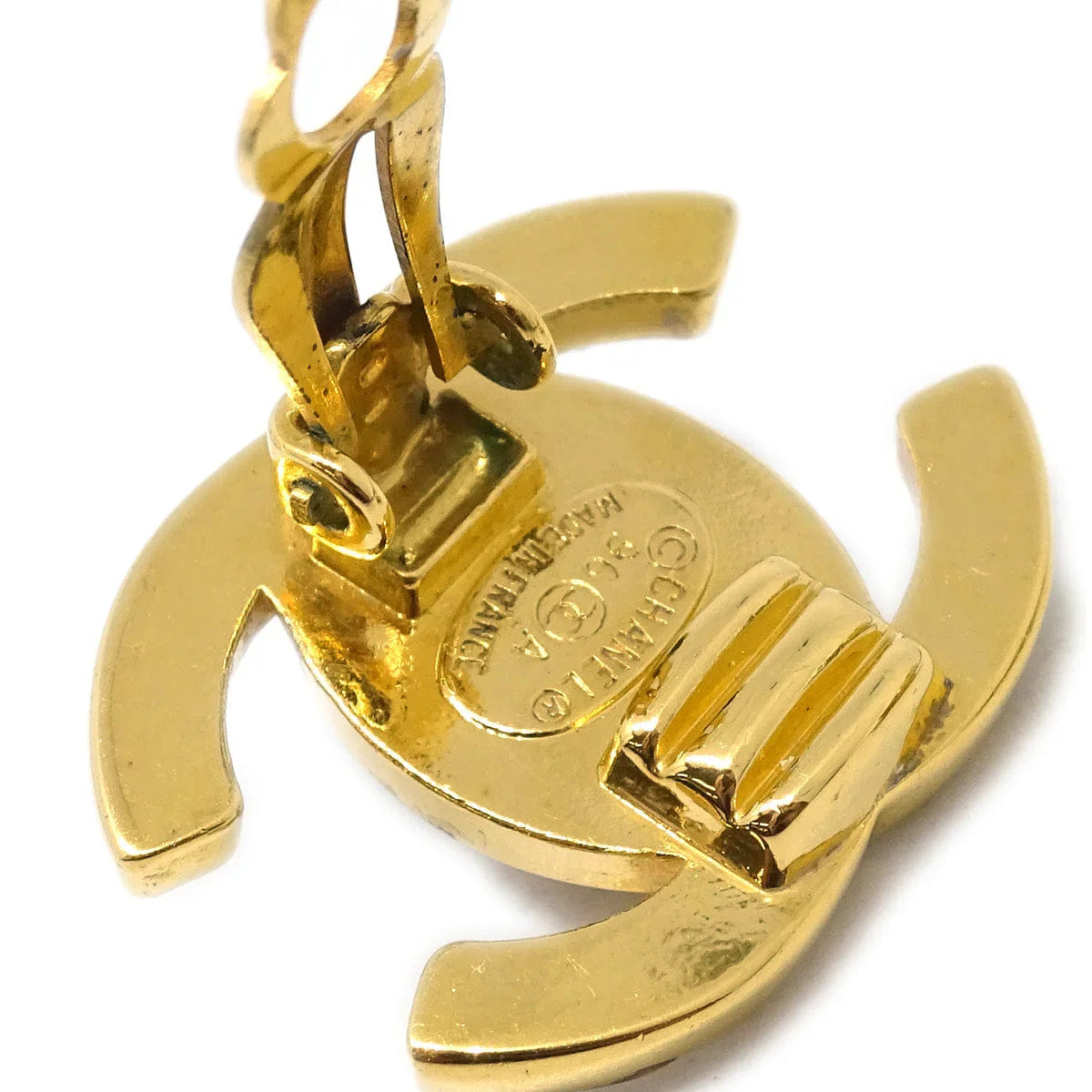 Chanel Gold CC Turnlock Earrings Rhinestone Clip - On Small 96A