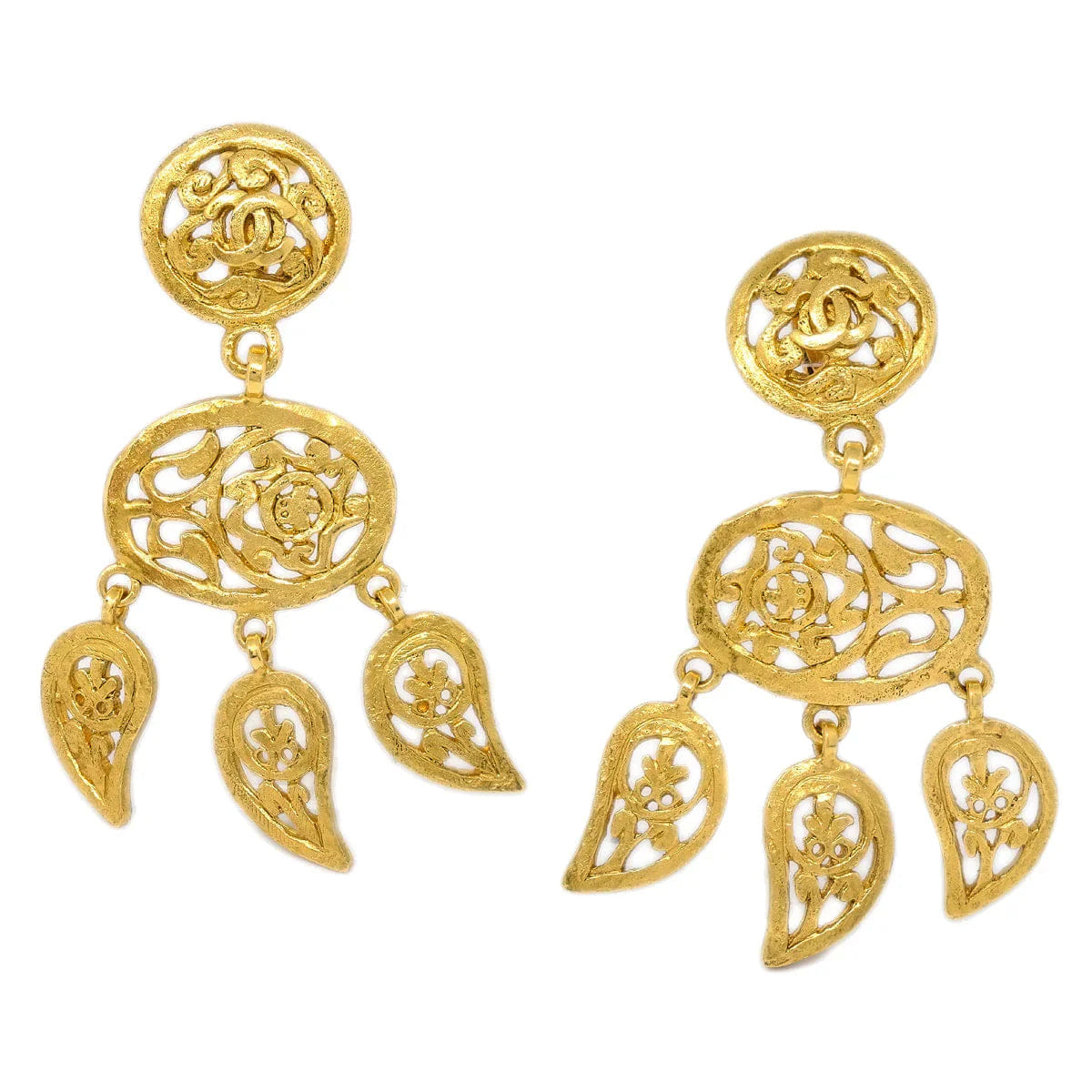 Chanel Fringe Dangle Earrings Clip - On Gold 95A