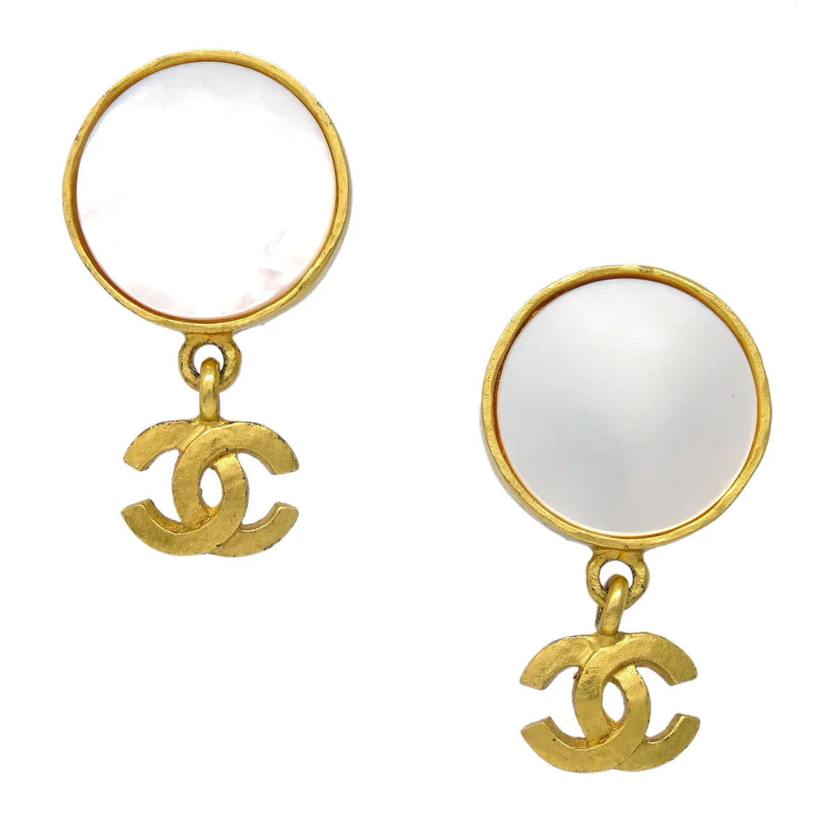 Chanel Dangle Earrings Clip - On Gold Shell 95A