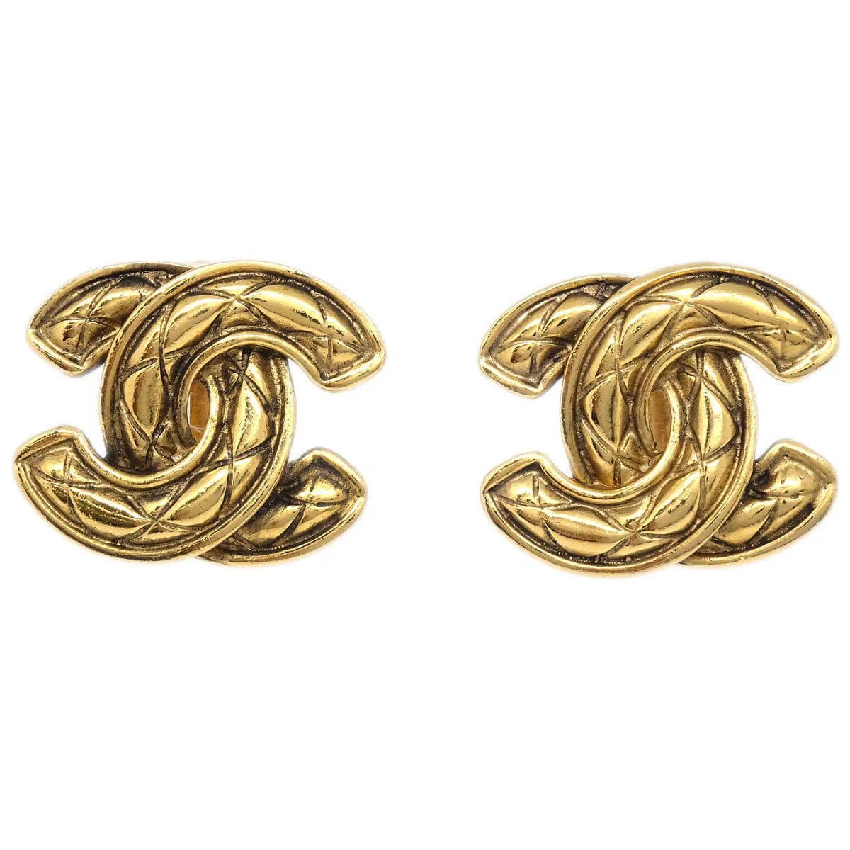 Chanel Quilted Earrings Clip - On Gold 2459