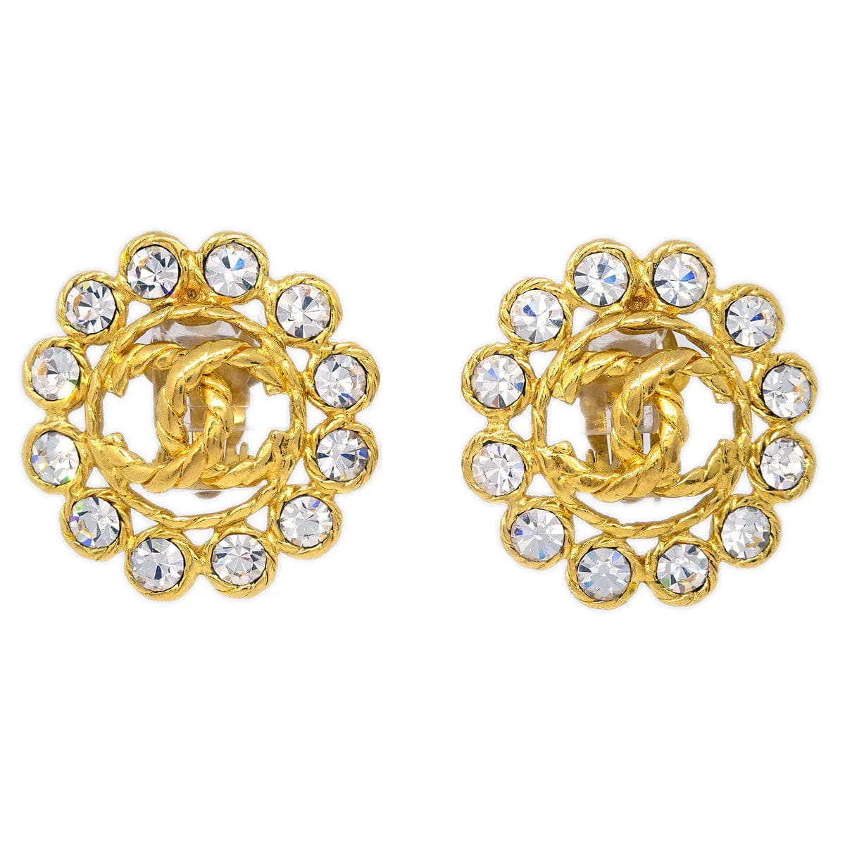 Chanel Gold Earrings Clip - On Rhinestone 29