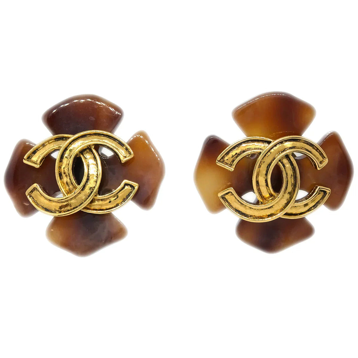Chanel Clover Earrings Clip - On Brown 94P