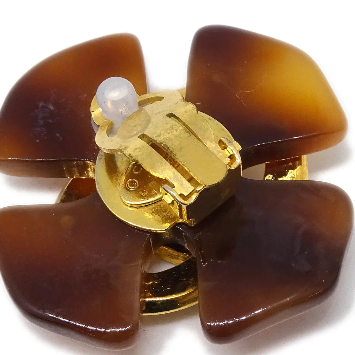 Chanel Clover Earrings Clip - On Brown 94P