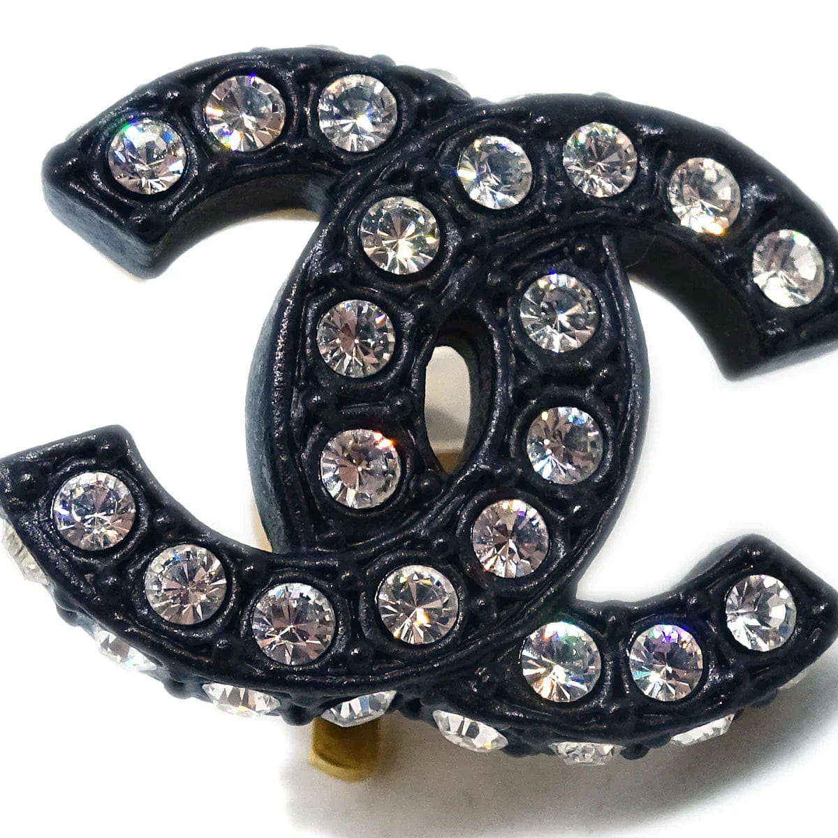 Chanel Black CC Earrings Rhinestone Clip - On 02A