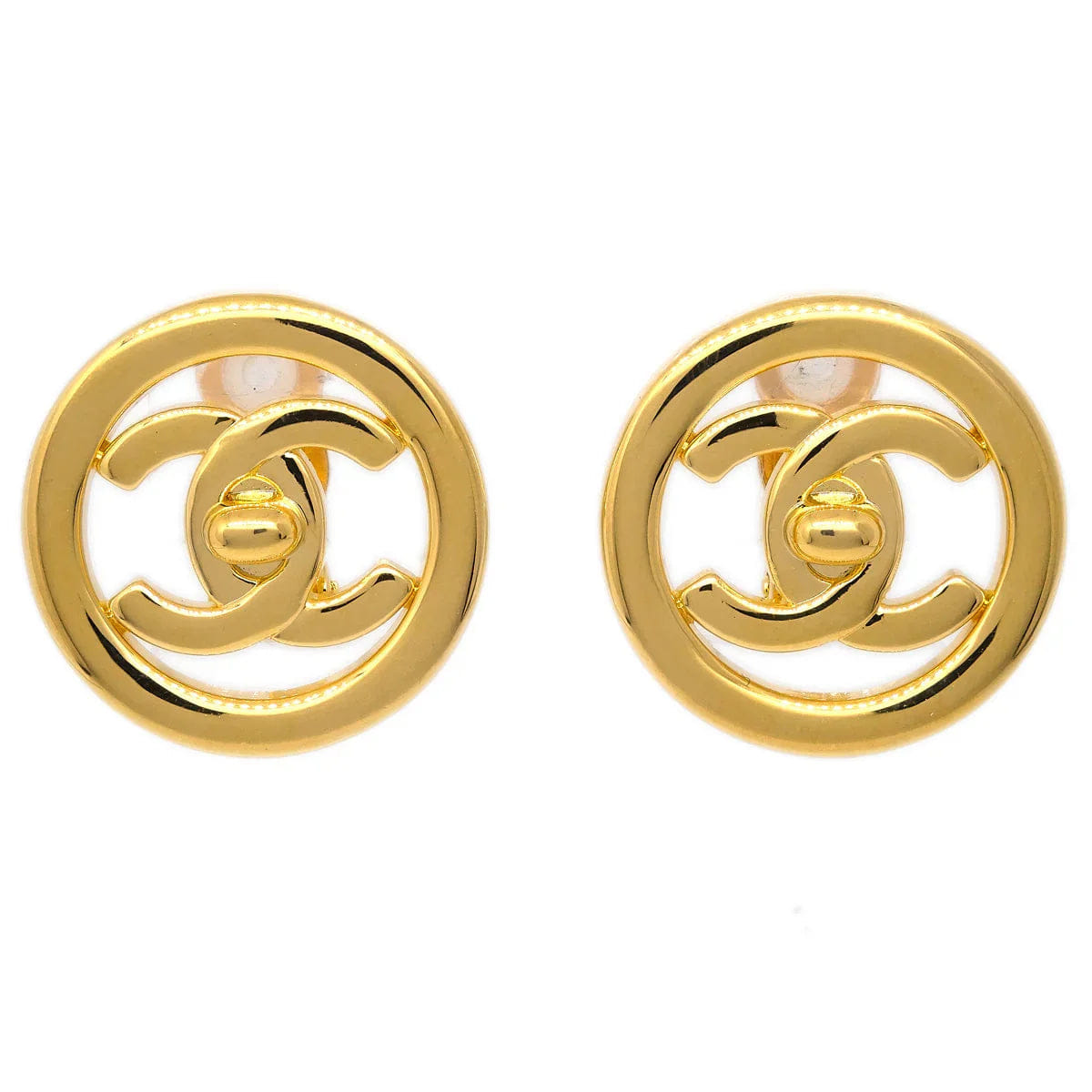 Chanel CC Turnlock Button Earrings Gold Clip - On 97P