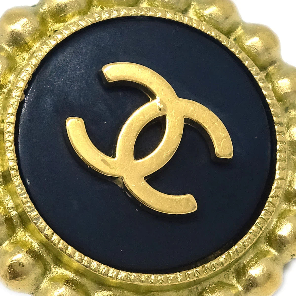Chanel Gold Black Button Earrings Clip - On 95P