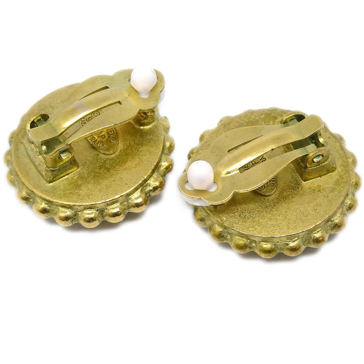 Chanel Gold Black Button Earrings Clip - On 95P