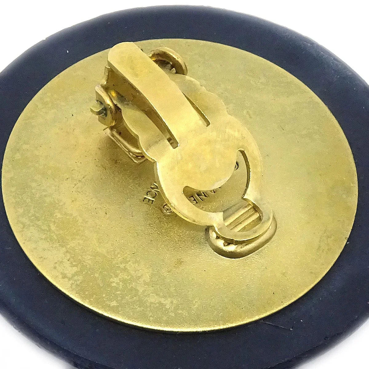 Chanel Button Earrings Gold Black Clip - On 94P