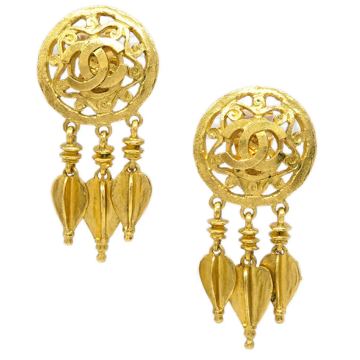 Chanel Fretwork Paisley Earrings Gold Clip - On 95A