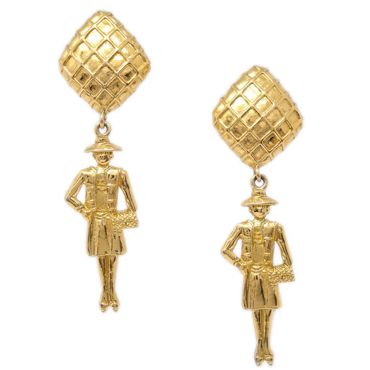Chanel Mademoiselle Dangle Earrings Clip - On Gold