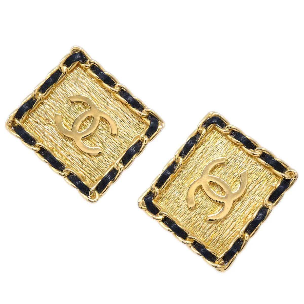 Chanel Chain Around Rectangular Earrings Clip - On Gold 26