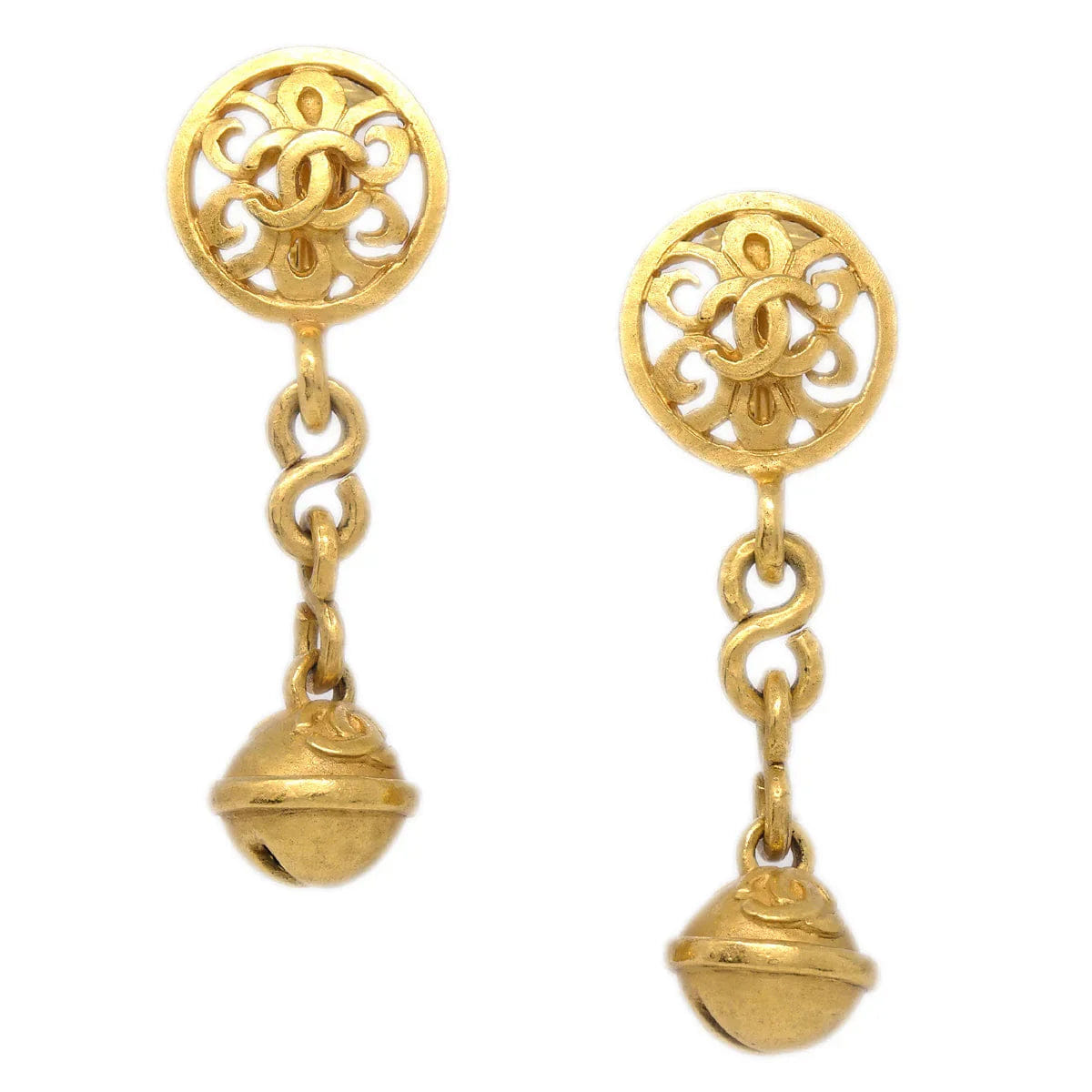 Chanel Bell Dangle Earrings Clip - On Gold 95P