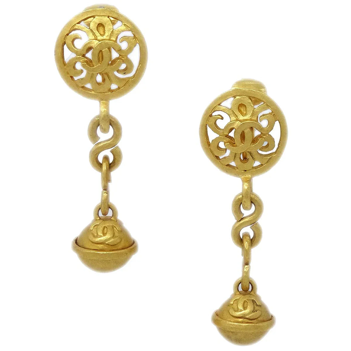 Chanel Bell Dangle Earrings Clip - On Gold 96P