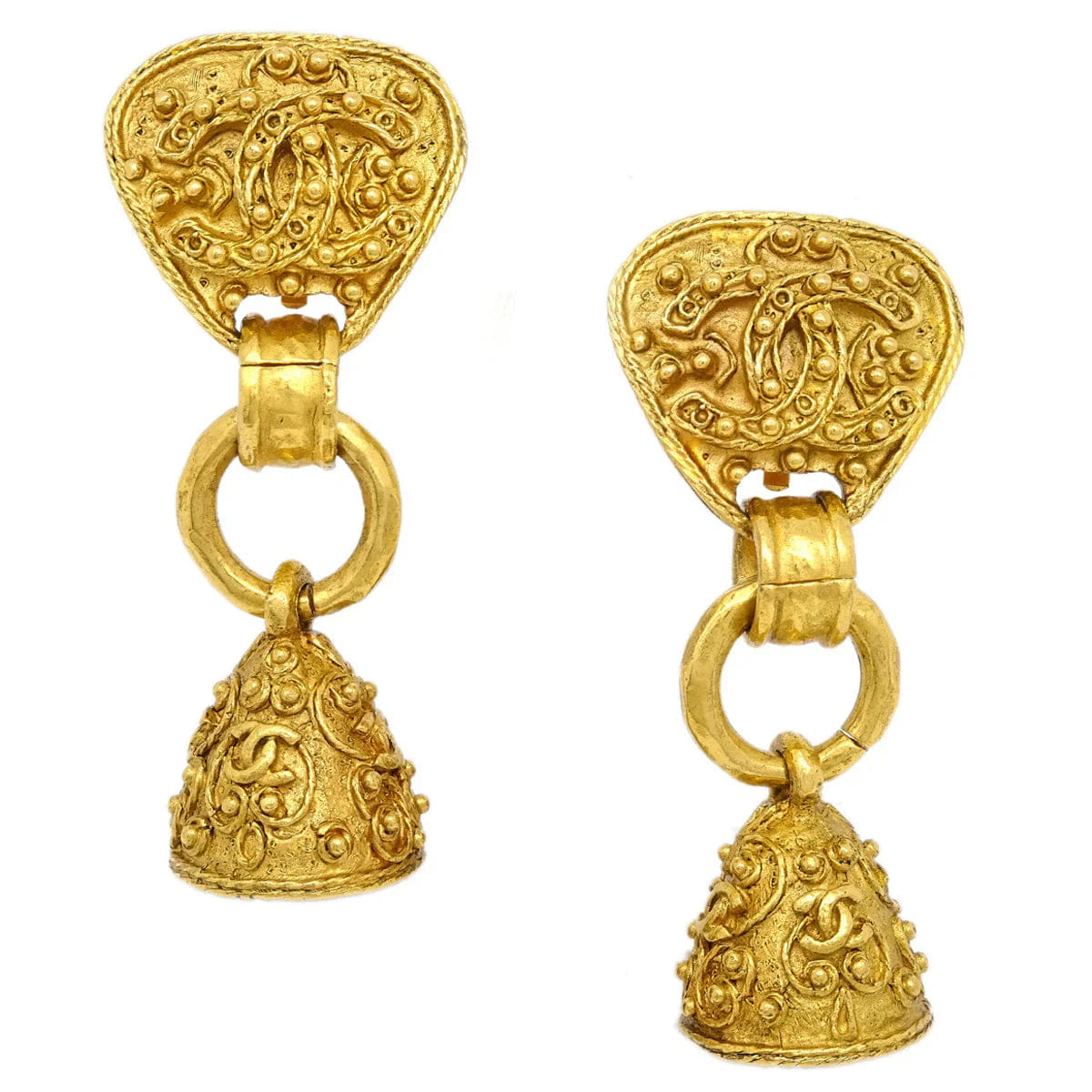 Chanel 1994 Filigree Bell Dangle Earrings Clip - On