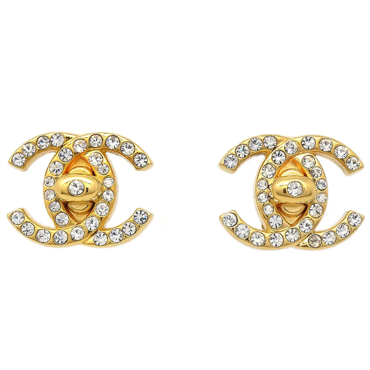 Chanel 1996 Rhinestone CC Turnlock Clip - On Earrings Small