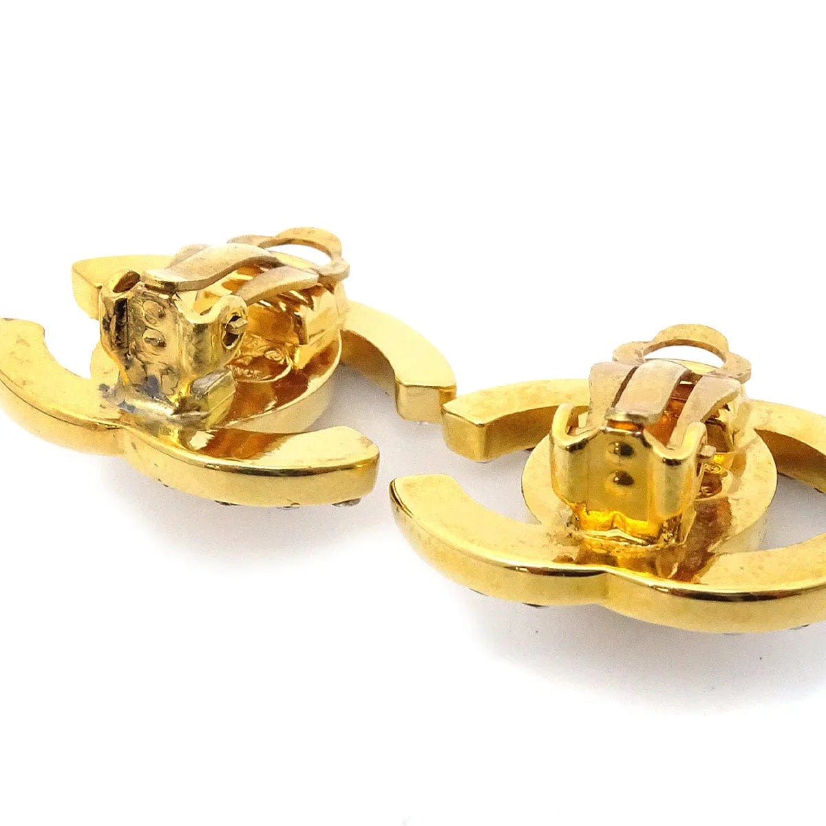 Chanel 1996 Rhinestone CC Turnlock Clip - On Earrings Small