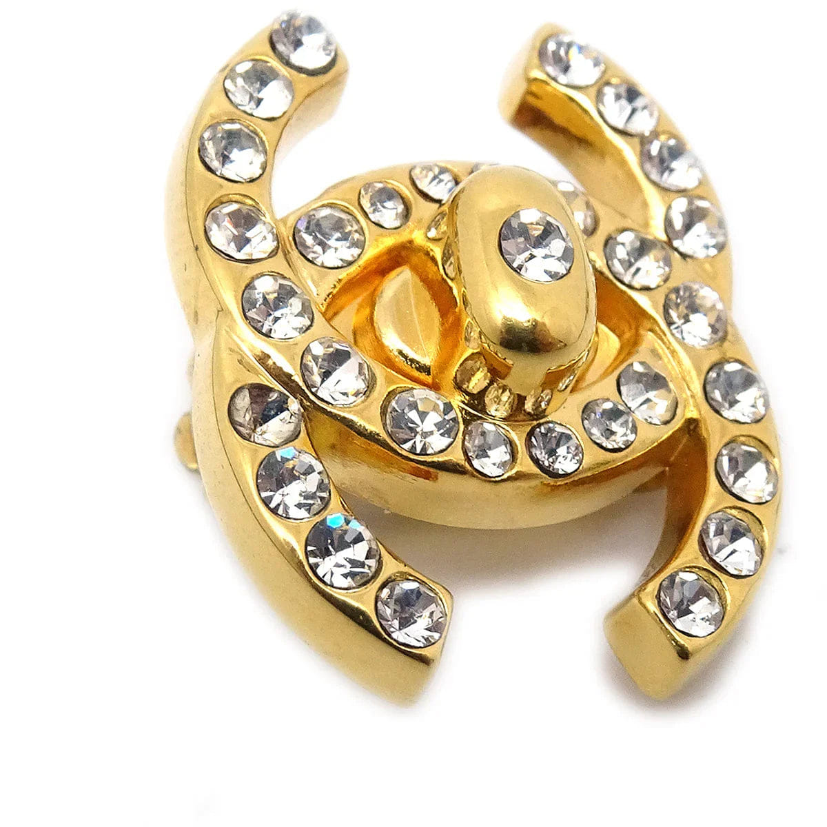 Chanel 1996 Rhinestone CC Turnlock Clip - On Earrings Small