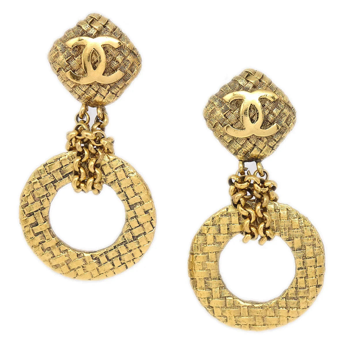 Chanel 1994 Woven CC Hoop Earrings Clip - On Gold 2881