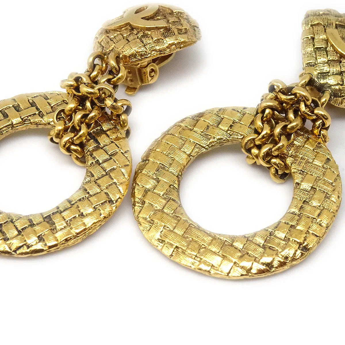 Chanel 1994 Woven CC Hoop Earrings Clip - On Gold 2881
