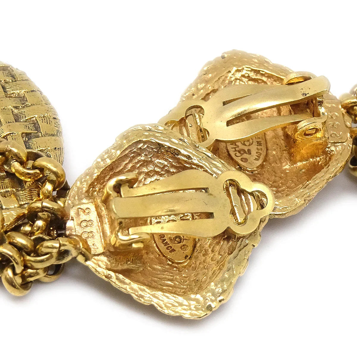 Chanel 1994 Woven CC Hoop Earrings Clip - On Gold 2881