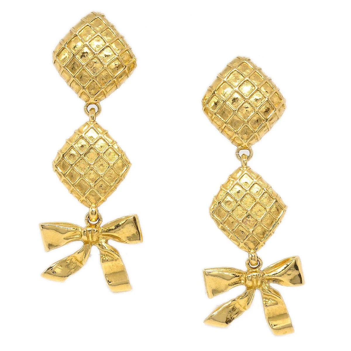 Chanel 1980s Dangle Bow Earrings Clip - On Gold