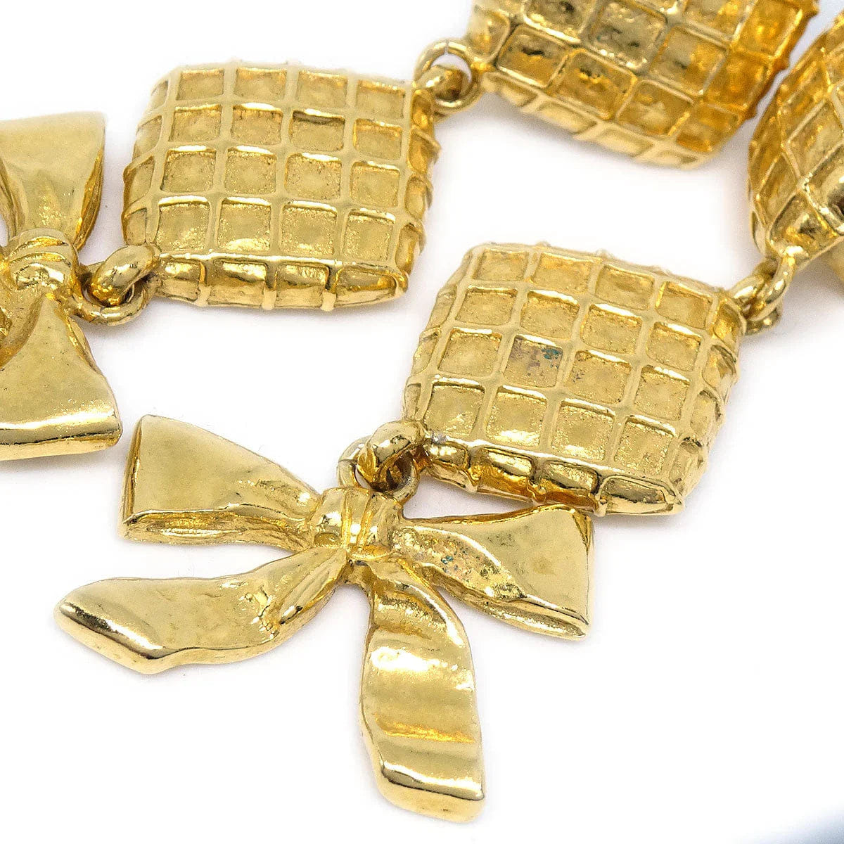 Chanel 1980s Dangle Bow Earrings Clip - On Gold