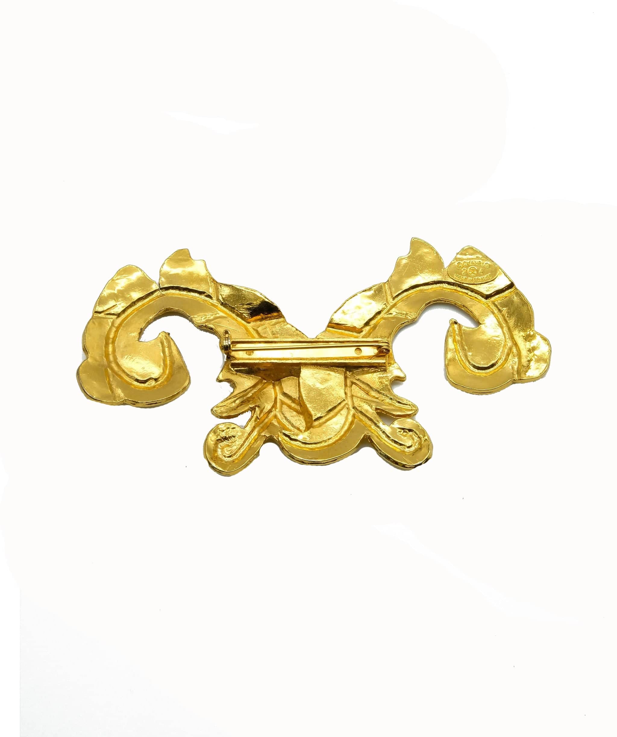 Chanel Large Antheus Leaf Scroll Brooch 1993 Matte Finish